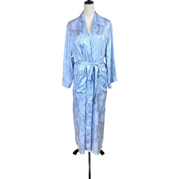 Vintage Gold Label Victoria's Secret Full Length Light Blue Floral Print Robe - Picture 1 of 12